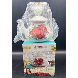 The Pioneer Woman Holiday Edition CHEERFUL ROSE 1.9 Quart Enamel Tea Kettle NEW
